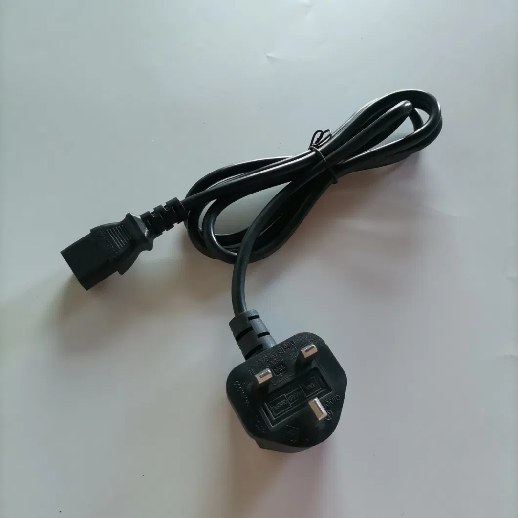 Black 1.8m BS 1363 Fused 13A IEC320 C13 Stripped End UK Extension 3 Pin Power Cord Plug